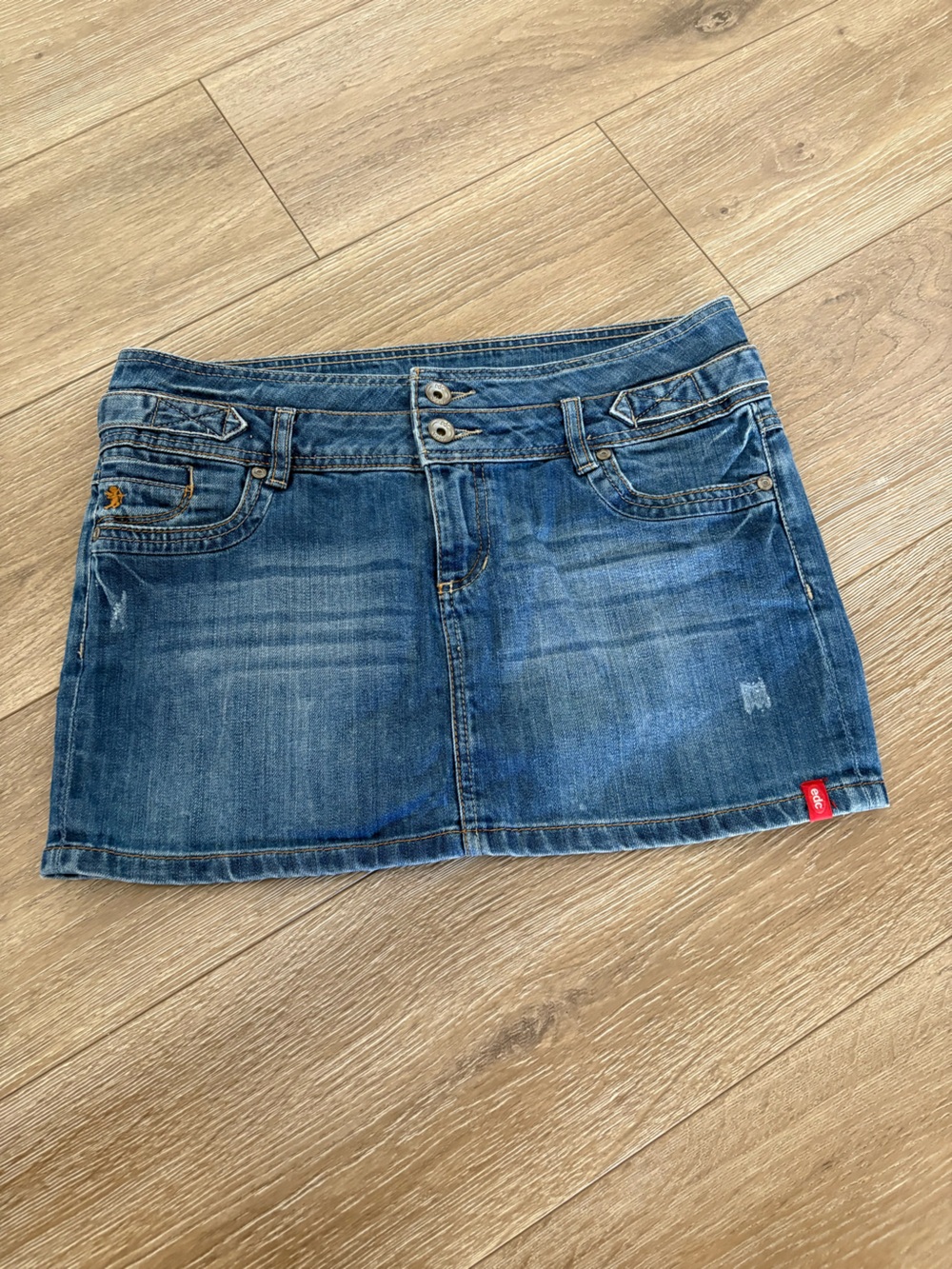 Esprit Blue Denim Mini Skirt with Double Button Waist - Picture 5 of 10